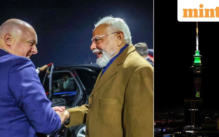 PM Modi gets special welcome in Auckland — New Zealand’s iconic Sky Tower lights up in tri-colour | WATCH