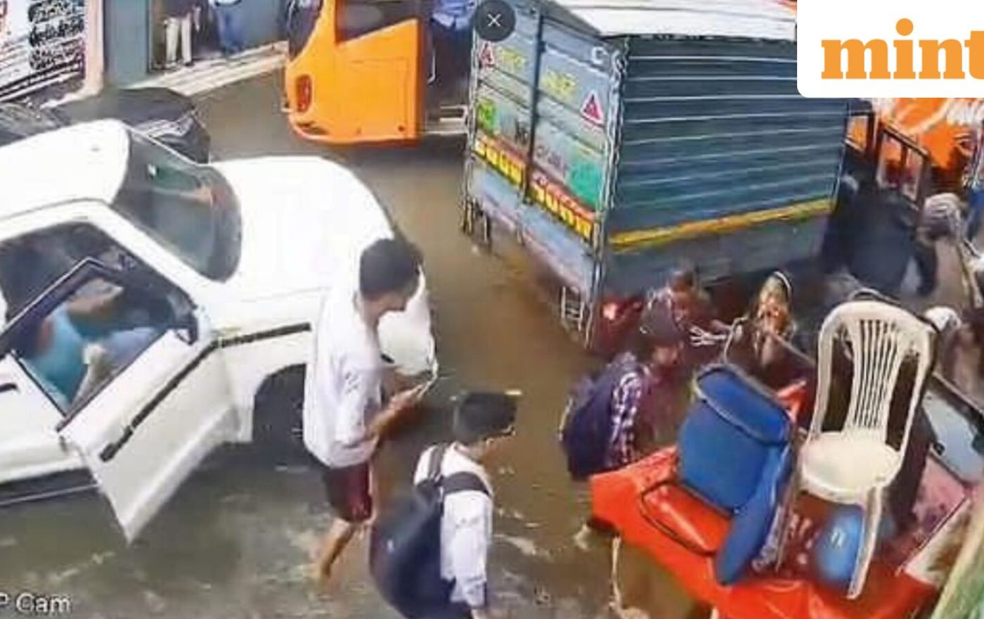 Video: Three schoolchildren fall into hidden drain amid Delhi rain, rescued by locals