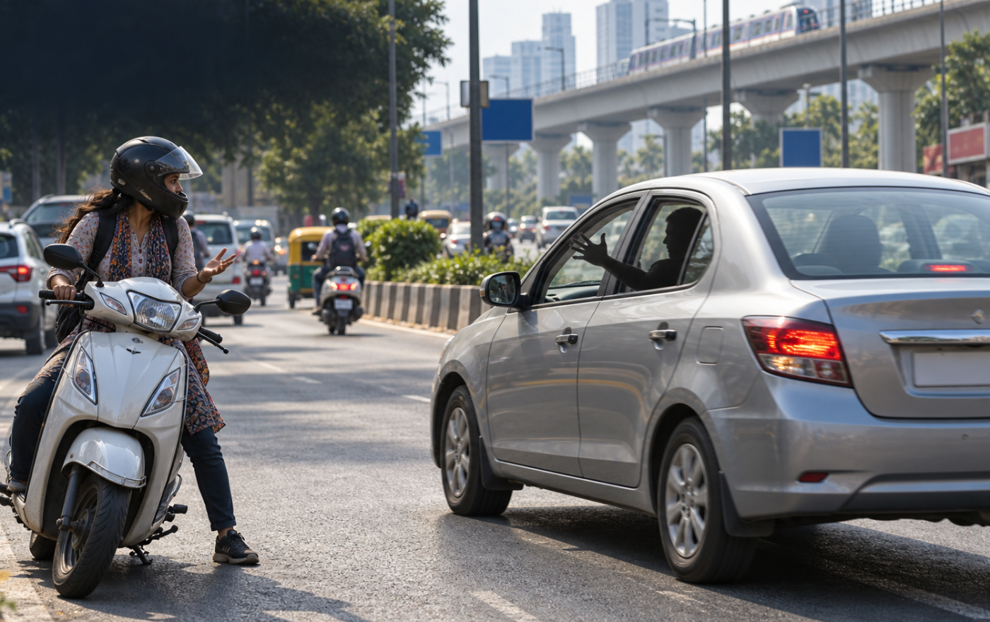 Gurugram road rage caught on camera as car hits woman biker, driver flees: ‘He kept making hand gestures’